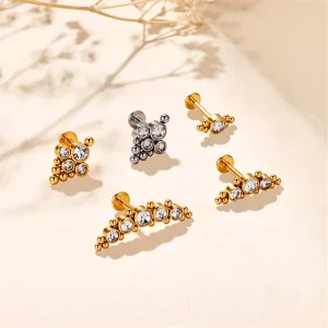 Titanium Female Five Diamond Zircon Earrings Body Piercing Jewelry
