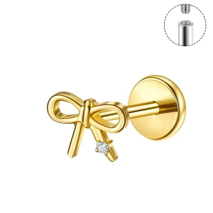 Titanium G23 Bowknot Shape Implant Grade Earring Stud Implant Grade Labret Piercing Flat Back Internally Threaded Piercing