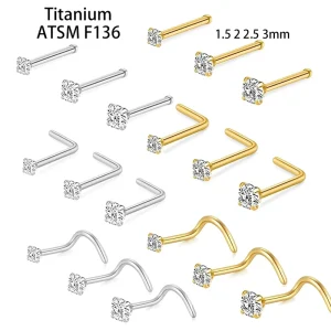 Titanium Gold 20G Nose Studs Rings Segment Shape Cubic Zircon Fashion Body Jewelry