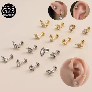 Titanium Gold Plated Body Jewelry Earrings for Ear Cartilage Lobe Helix
