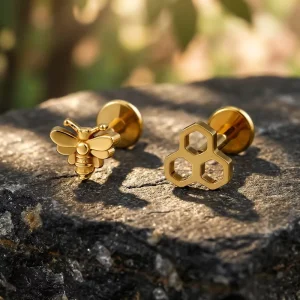 Titanium Honeycomb Hexagon Labret Stud Jewelry for Daith and Helix Piercings
