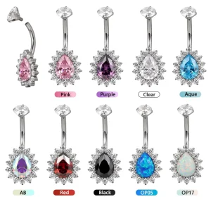 Titanium Internally Threaded Bezel Set CZ Top With Square CZ Center Navel Ring Flower Belly Ring