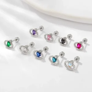 Titanium Internally Threaded Piercing Earrings Heart CZ Labret Stud for Cartilage Tragus Helix Hypoallergenic Body Jewelry