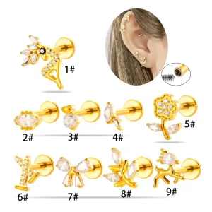 Titanium Jewelry Earrings Flower Helix Earring Internally Thread Flat Back Stud Fashion Piercing Jewelry for Women