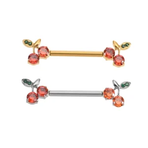 Titanium PVD Gold Threadless Push in Nipple Ring Body Jewelry Cherry Shape