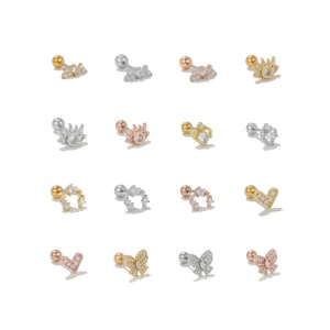 Titanium Piercing Jewelry Heart Shaped Ear Cartilage Labert Nose Zircon Piercing Earrings Fashion Jewelry