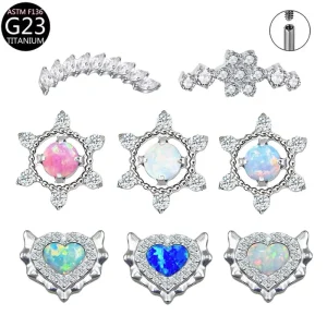 Titanium Rotary Colored Opal Butterfly Ear Piercing Cartilage Stud Internal Threaded Trendy Heart Earrings Labret Jewelry
