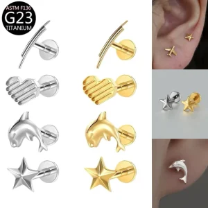 Titanium Simple Body Jewelry Earrings with Dolphin Ear Bone Stud
