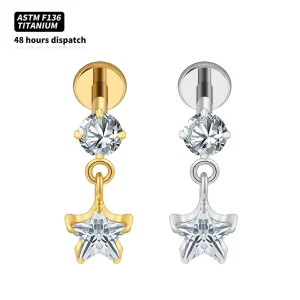 Titanium Star Zirconia Dangle Earrings for Body Jewelry