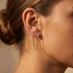 Titanium Steel 18K Gold Round Bead Chain Fringed Earrings Elegant and Luxurious Featuring Long and Versatile Zirconia Pieces