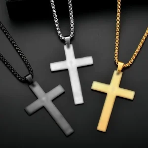 Titanium Steel Cross Necklace Unisex Hip Hop Trendy Pendant Fadeless Religious Scripture Accessories