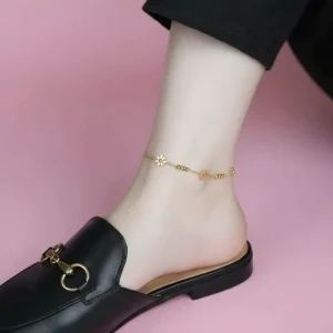 Titanium Steel Gold Little Daisy Transfer Beads Stainless Steel Anklet