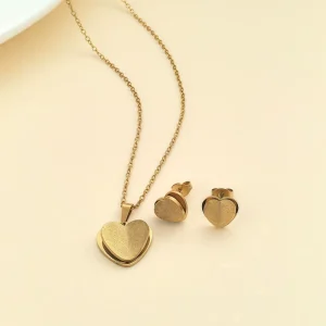 Titanium Steel Heart Necklace and Earring Jewelry Set for Women Butterfly Clavicle Chain INS Style Fashion Accessories