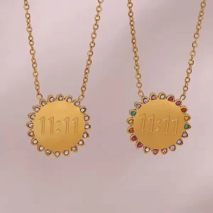 Titanium Steel Necklace Jewellery Set 316L Stainless Steel Jewelry 18K PVD Gold Necklace Sun Flower Pendant Necklace