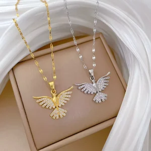 Titanium Steel Phoenix Spreading Wings Necklace Luxury Cross Border Banquet Wedding Accessory Versatile Clavicle Fashion Pendant