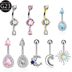 Titanium Zircon Dangle Belly Button Rings Body Jewelry