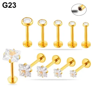 Titanium Zirconia Geometric Internal Thread Lip Ring Jewelry