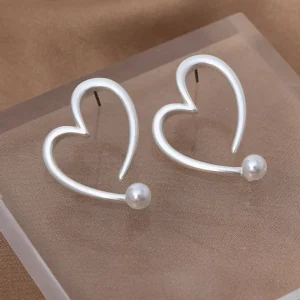 TongLing Fashion Trendy Jewelry Elegant Lover Gift Jewelry Pearl Heart Stud Earring for Daily Wearing
