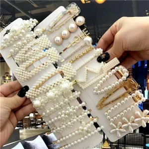 Top Fashion Elegant Pearl Hair Accessories Set Girls Pearl Duck Hairpins Handmade Hairgrips Set Pearl Hair Clip Pack for Women