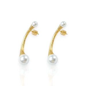 Top Fashion Gold Plated Fresh Water Pearl Stick Earrings for Women Luxury Vintage Style Stylish Brass Jewelry for Gift