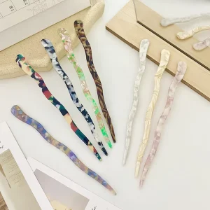 Tortoiseshell Marble Hair Bun Sticks Hair Pins Accessories Simple Acetate French Hair Fork Sticks