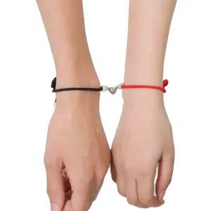 Touch Connected Magnet Couple Bracelets Black and Red Heart Couple Bracelet Set