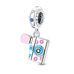Tourism Style Airplane Luggage Camera Pendant Charms Silver Plated Copper DIY Bracelet Fittings Custom Logo Small Quantity