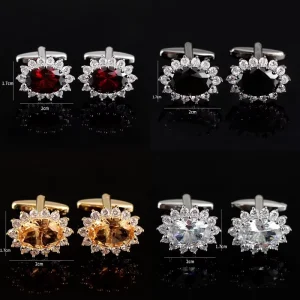 Trade High Quality Black Copper Lotus Floral Pattern Men’s Gold and Silver Wine Red Cufflinks for Gifts