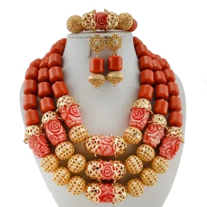 Traditional Nigerian Red Bead Jewelry Set African Bridal Necklace Earrings