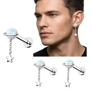 Tragus Cartilage Labret Piercing Lip Stud Rings Planet Flat Back Earring Body Jewelry for Women Men