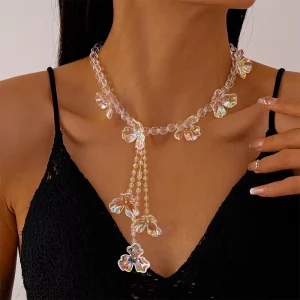 Transparent Acrylic Beaded Flower Tassel Necklace for Women Beach Jewelry