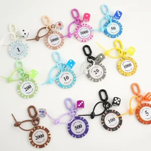 Transparent Resin Crystal Dice Colorful Poker Chips Coin Keychain Metal Buckle Bag Pendant Keyring