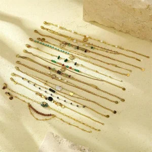 Trend Geometric Beading Sunflower Heart Pearl Charm 18K Gold Plated Fashion Jewelry Bracelet Stainless Steel for Women