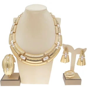 Trends Fashion Jewelry Geometric Square Jewelry Set Italian Gold Styles African Women Party Wedding Costume Accessories