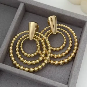 Trendsetting Fashionable Multi-layer Gold Metal Circle Bead Earrings a Versatile Ear Accessories