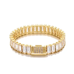 Trendy 12mm Dazzling Fashion Brass Jewelry Iced Out 18k Gold Plated Bling Baguette Zircon Tennis Link Chain Bracelet