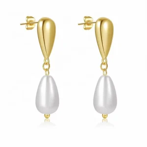 Trendy 18K Gold Plated Copper Pearl Teardrop Dangle Earrings Fine Drop Earrings Luxury Jewelry for Women Factory Direct