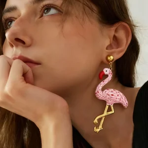 Trendy 18K Gold Plated Stainless Steel Flamingos Pendant Earrings for Women Fashion Jewelry E820