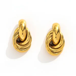 Trendy 18K Gold Plated Twisted Multi layer Cross Stainless Steel Stud Earring for Women Unique Jewelry Design