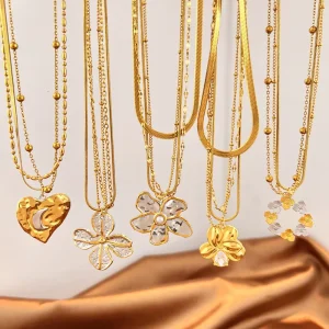 Trendy 18k Gold Plated Stainless Steel Pendants Necklace Two-color Flower Heart Fashion Chokers Necklaces Women