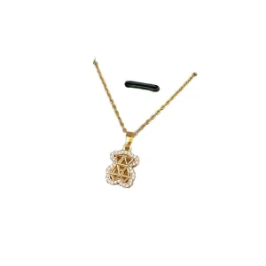 Trendy 316L Stainless Steel Jewelry 18K PVD Gold Necklace Link Chain 18-inch Hollow Geometry Bear Pendant Necklace