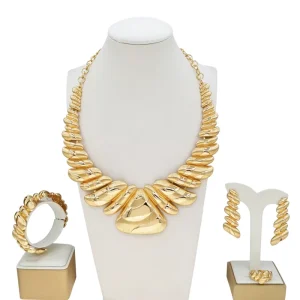 Trendy 4 Pieces Jewelry Set Women Gold Plated Necklace Bracelet Earrings Charm Jewelry Set Gift