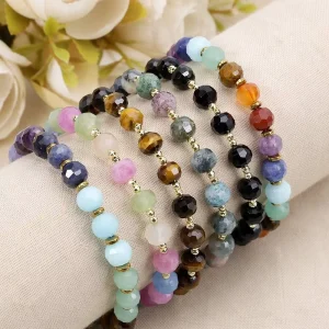 Trendy 6mm Faced Bead Bracelets for Women Fashion Jewelry Healing Crystal Stretch Bracelet Meditation Yoga Gemstone Jewelry