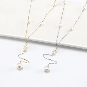 Trendy 925 Sterling Silver Lariat Y Shaped Cultured Freshwater Pearl Necklaces Fine Jewelry for Women Girls Gift