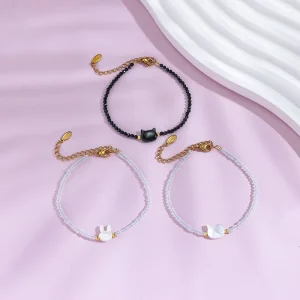 Trendy Adjustable18k PVD Gold Plate Stainless Steel Cat Bead Bracelet for Woman Minimalist Stackable Wrist Jewelry