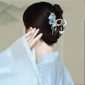 Trendy Alloy Hair Claw Flower Hair Claw with Tassel Women Girls Fashion Hair Accessories