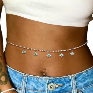 Trendy Alloy Sexy Crystal Rhinestone Belly Chain Body Jewelry with Demon Eye for Wedding Party and Gift Occasions