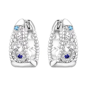 Trendy Alloy Silver Plated Heart Drop Earrings with Blue Zircon Beaded Edge Fashion Gift Jewelry for Women