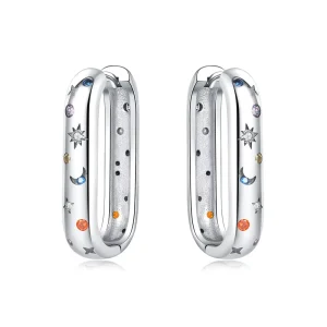 Trendy Alloy Silver Plated Starry Sky Drop Earrings Women Multicolor CZ Inlaid Engagement Anniversary Party