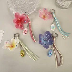Trendy Artificial Flower Woven Rope Keychain Bag Charm, Sweet Elegant Flower Phone Chain with Tassel